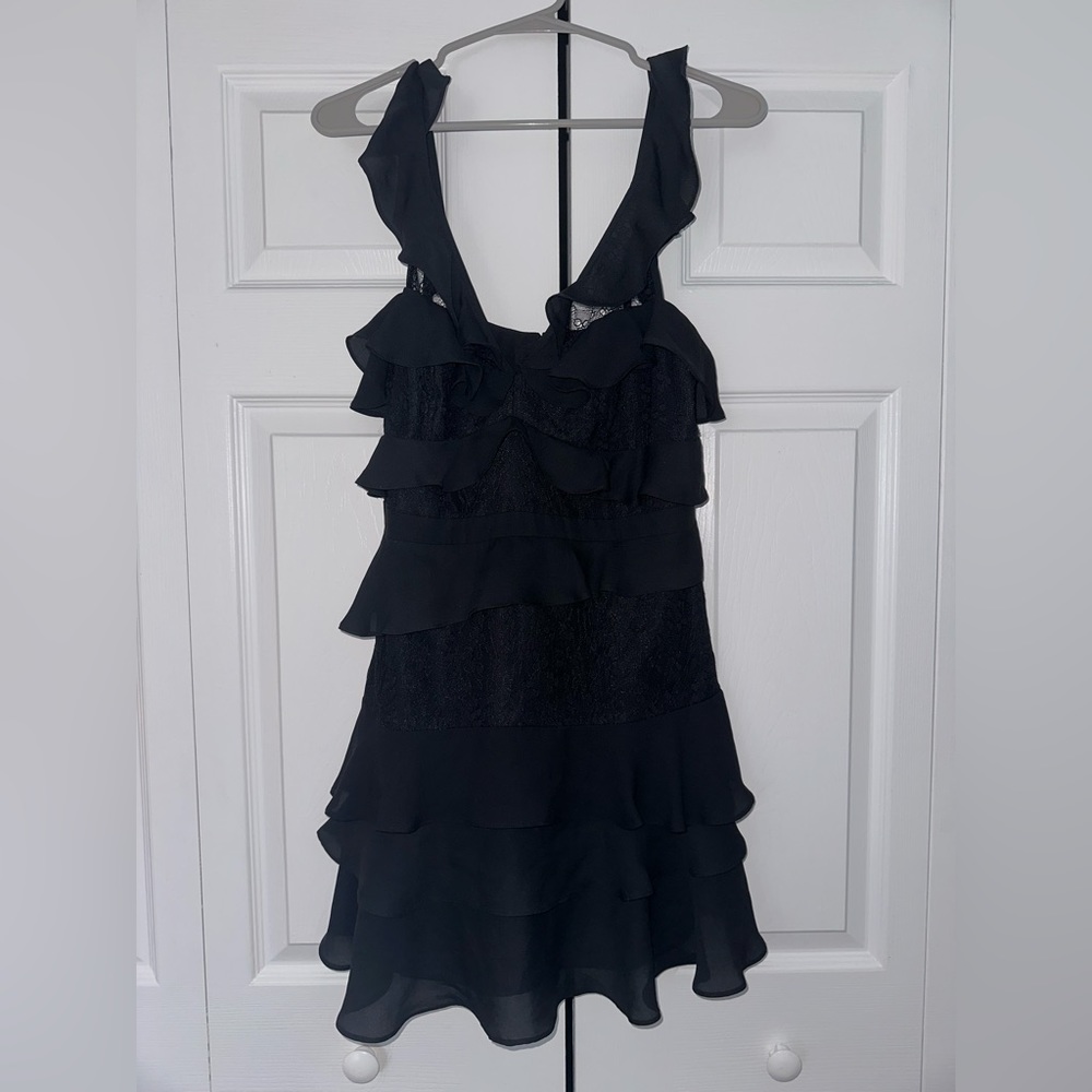 NWT Bardot Babylon Black Ruffle Lace Mini Dress